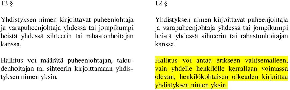 Hallitus voi antaa erikseen valitsemalleen, vain yhdelle henkilölle kerrallaan voimassa olevan, henkilökohtaisen oikeuden kirjoittaa