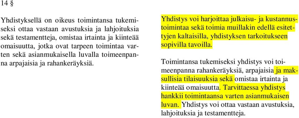 Yhdistys voi harjoittaa julkaisu- ja kustannustoimintaa sekä toimia muillakin edellä esitettyjen kaltaisilla, yhdistyksen tarkoitukseen sopivilla tavoilla.