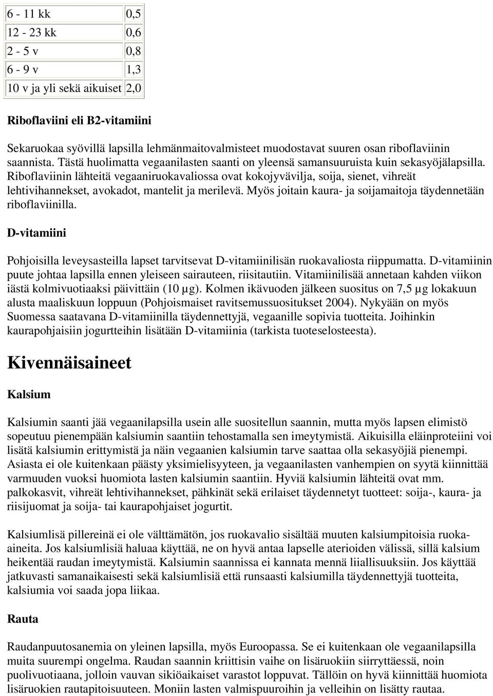 Riboflaviinin lähteitä vegaaniruokavaliossa ovat kokojyvävilja, soija, sienet, vihreät lehtivihannekset, avokadot, mantelit ja merilevä.