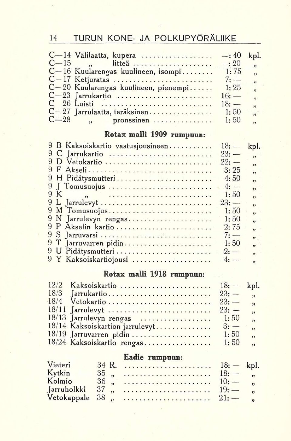 pronssinen 1:50 Rotax malli 1909 rumpuun: 9 B Kaksoiskartio vastusjousineen 18: kpl.