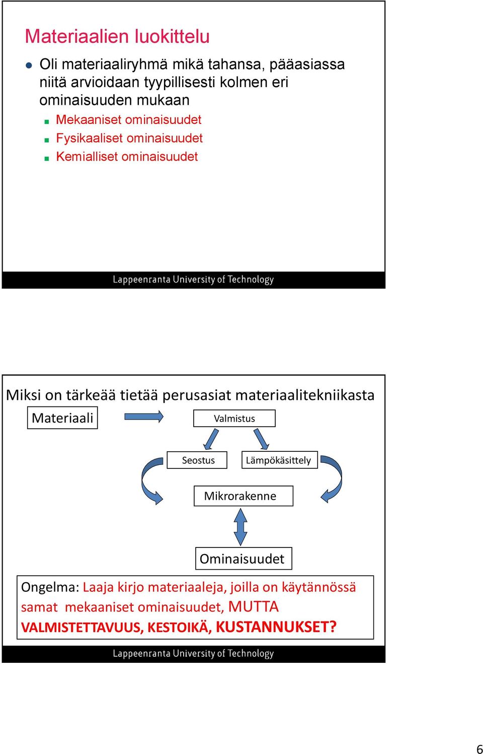 tietää perusasiat materiaalitekniikasta Materiaali Valmistus Seostus Lämpökäsittely Mikrorakenne Ominaisuudet