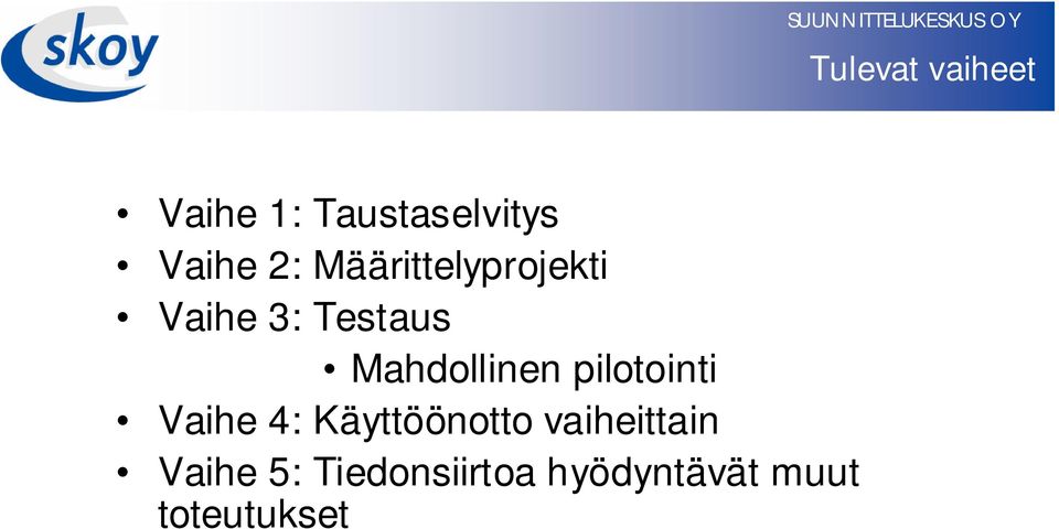 pilotointi Vaihe 4: Käyttöönotto vaiheittain