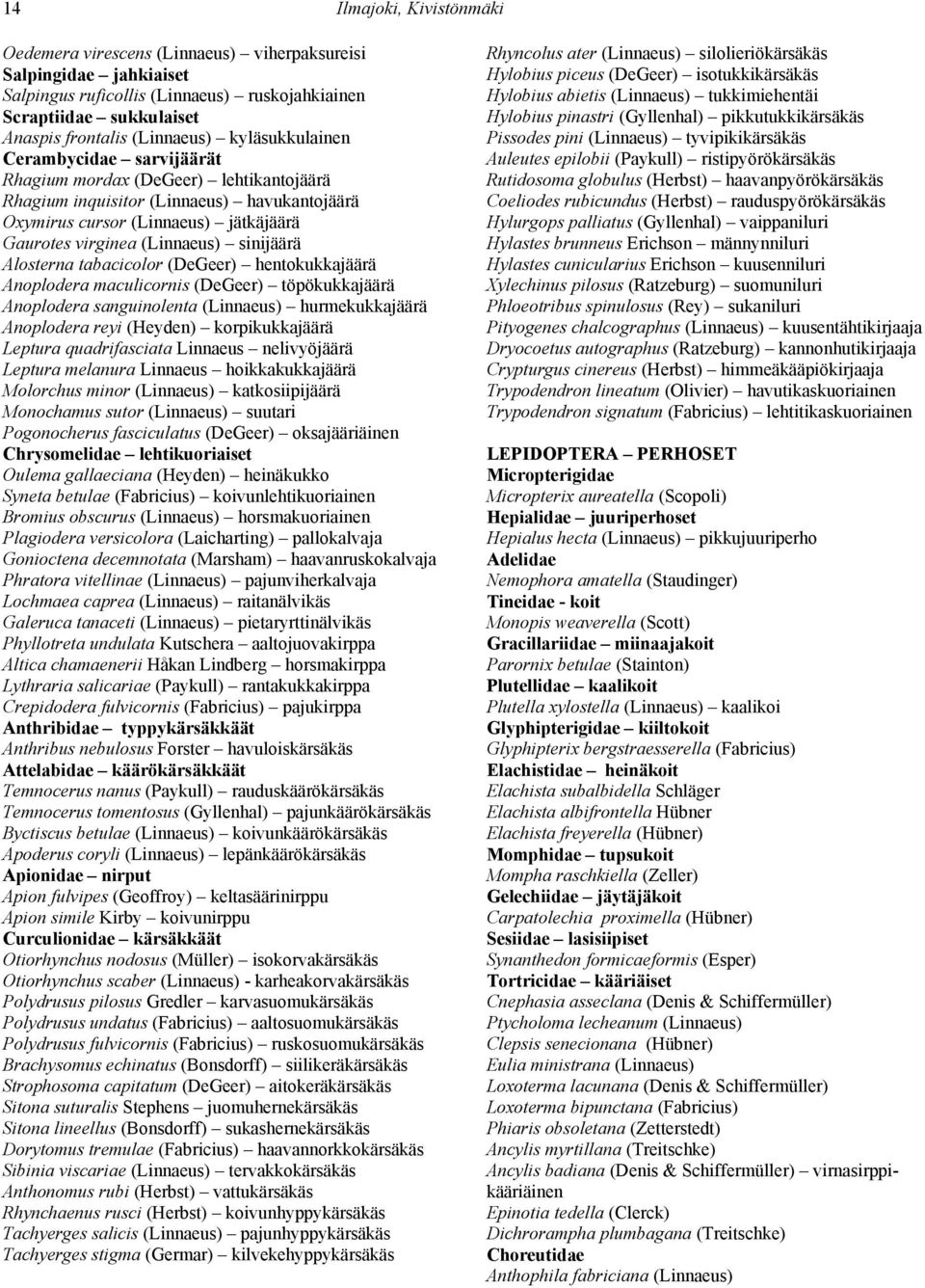 sinijäärä Alosterna tabacicolor (DeGeer) hentokukkajäärä Anoplodera maculicornis (DeGeer) töpökukkajäärä Anoplodera sanguinolenta (Linnaeus) hurmekukkajäärä Anoplodera reyi (Heyden) korpikukkajäärä