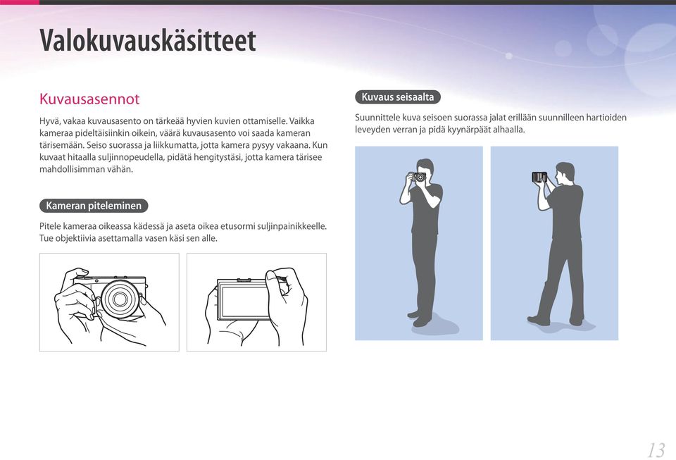 Kun kuvaat hitaalla suljinnopeudella, pidätä hengitystäsi, jotta kamera tärisee mahdollisimman vähän.