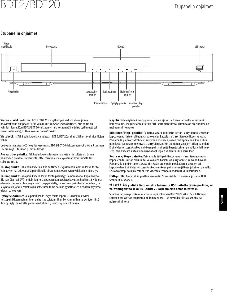 Kun BDT 2/BDT 20-laitteen virta laitetaan päälle (virtakytkimestä tai kaukosäätimestä), LED-valo muuttuu valkoiseksi.