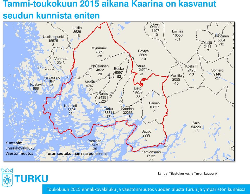 seutukunnan raja punaisella ja Turun kaupunki Toukokuun 2015