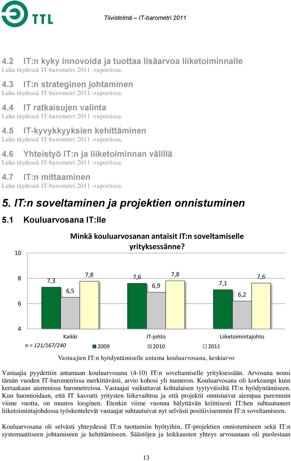 1 Kouluarvosana IT:lle 10 Minkä kouluarvosanan antaisit IT:n soveltamiselle yrityksessänne?