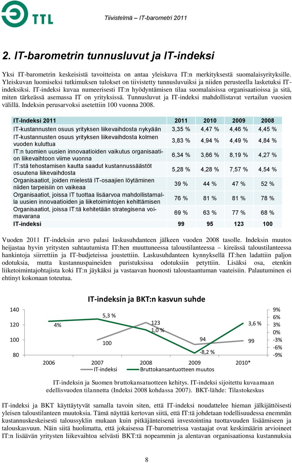 IT-indeksi kuvaa numeerisesti IT:n hyödyntämisen tilaa suomalaisissa organisaatioissa ja sitä, miten tärkeässä asemassa IT on yrityksissä.