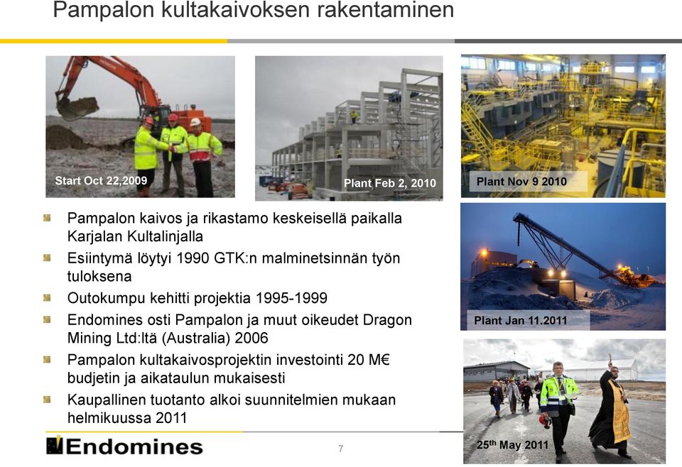 Endomines osti Pampalon ja muut oikeudet Dragon Mining Ltd:ltä (Australia) 2006 Pampalon kultakaivosprojektin investointi 20 M