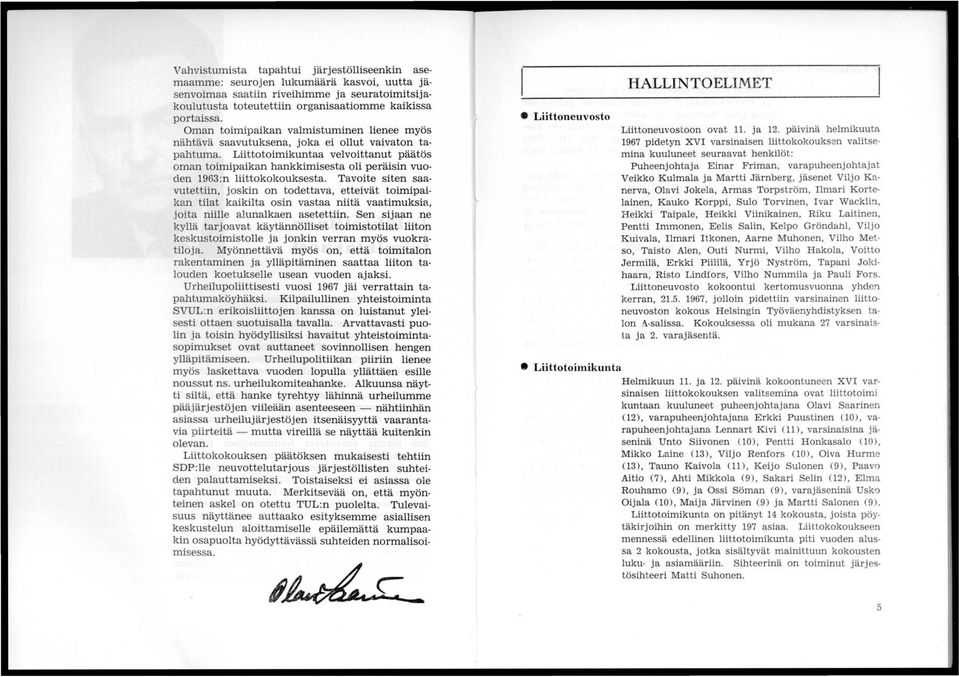 Liittotoimikuntaa velvoittanut päätös oman toimipaikan hankkimisesta oli peräisin vuoden 1963:n liittokokouksesta.