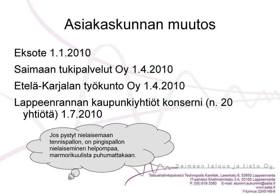 2010 Lappeenrannan kaupunkiyhtiöt konserni (n. 20 yhtiötä) 1.7.