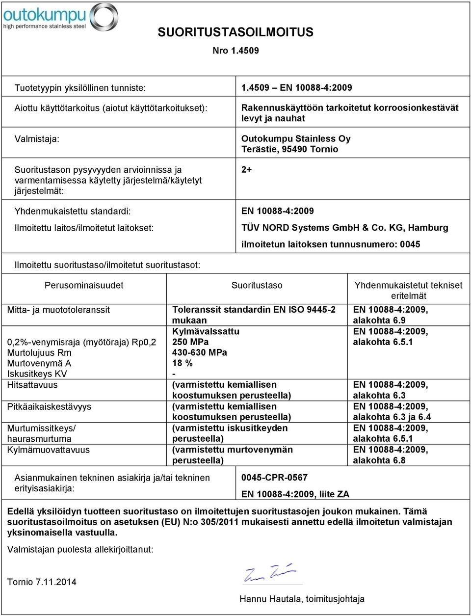 Toleranssit standardin EN ISO 94452 mukaan Kylmävalssattu