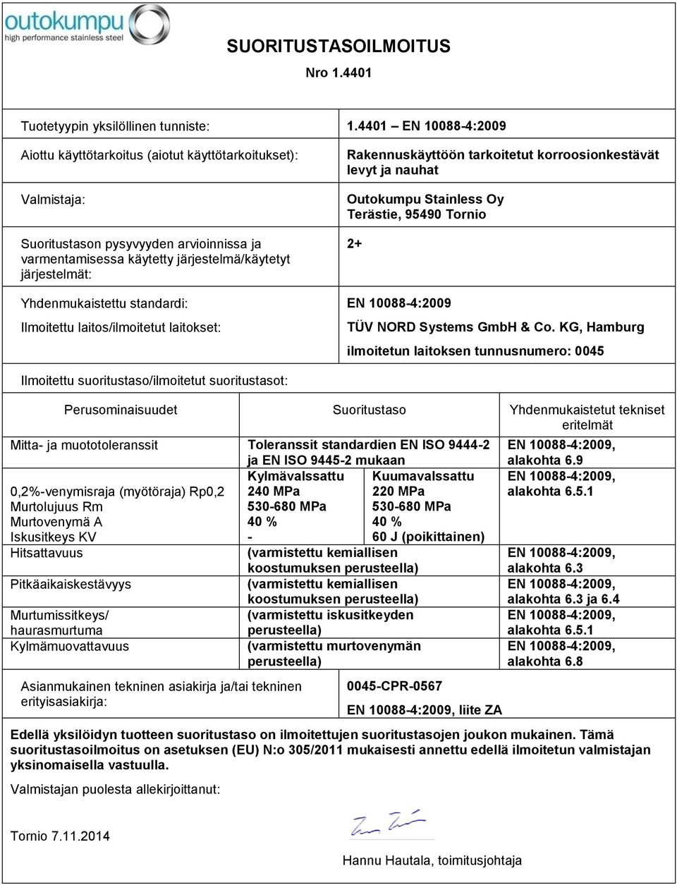 Toleranssit standardien EN ISO 94442 ja EN ISO 94452 mukaan
