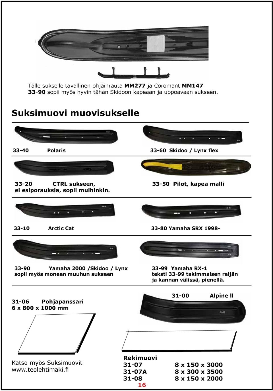 33-10 Arctic Cat 33-80 Yamaha SRX 1998-33-90 Yamaha 2000 /Skidoo / Lynx 33-99 Yamaha RX-1 sopii myös moneen muuhun sukseen teksti 33-99 takimmaisen reijän ja