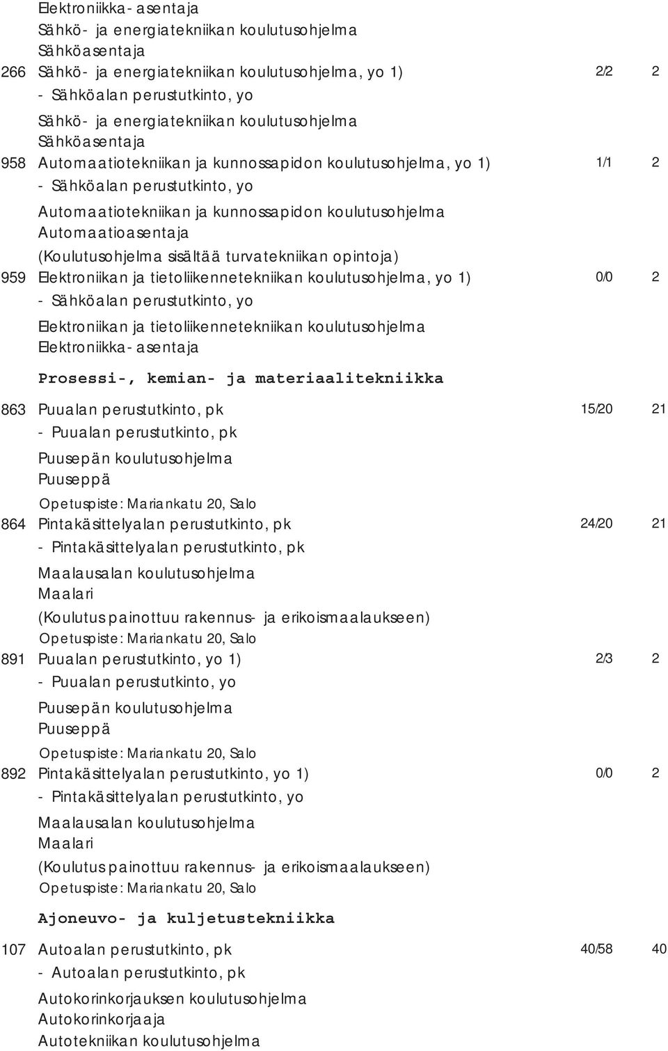 (Koulutusohjelma sisältää turvatekniikan opintoja) Elektroniikan ja tietoliikennetekniikan koulutusohjelma, yo 1) - Sähköalan perustutkinto, yo 0/0 Elektroniikan ja tietoliikennetekniikan