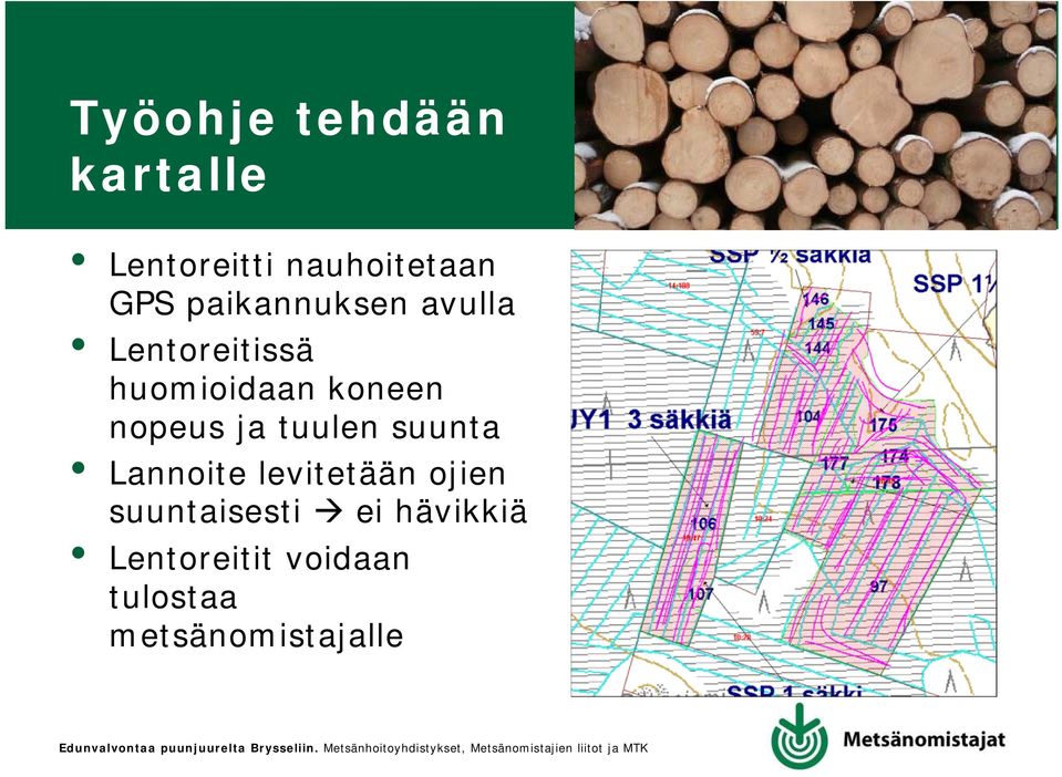 nopeus ja tuulen suunta Lannoite levitetään ojien