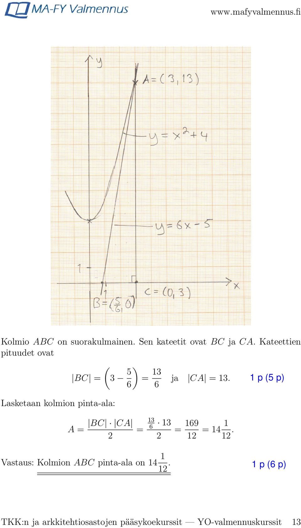 6 6 Lasketaan kolmion pinta-ala: A = BC CA = 13 6 13 = 169 1 = 14 1 1.