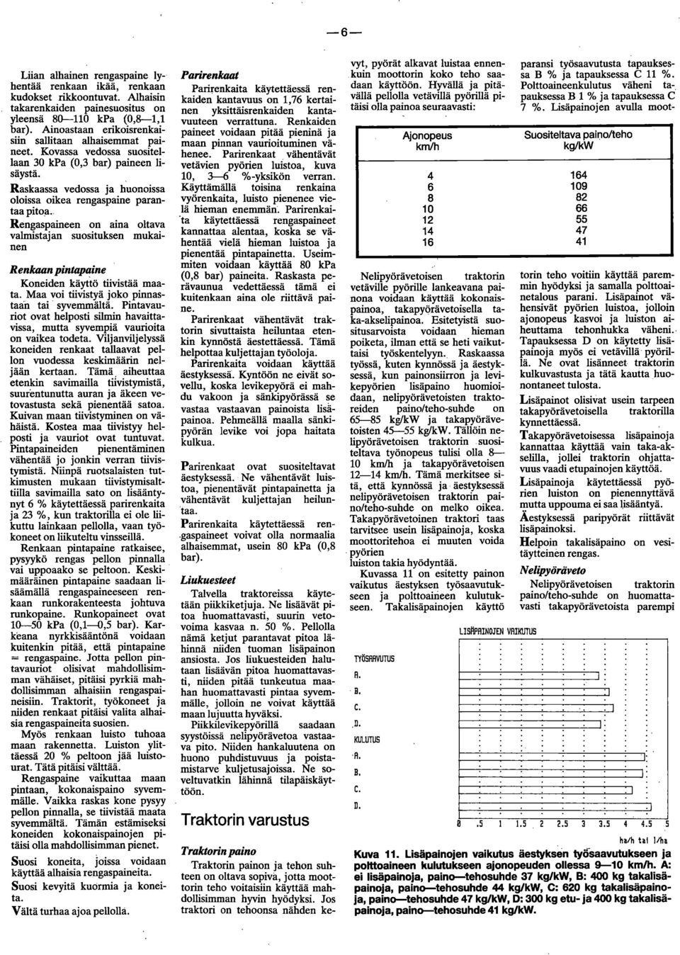 Rengaspaineen on aina oltava valmistajan suosituksen mukainen Renkaan pintapaine Koneiden käyttö tiivistää maata. Maa voi tiivistyä joko pinnastaan tai syvemmältä.