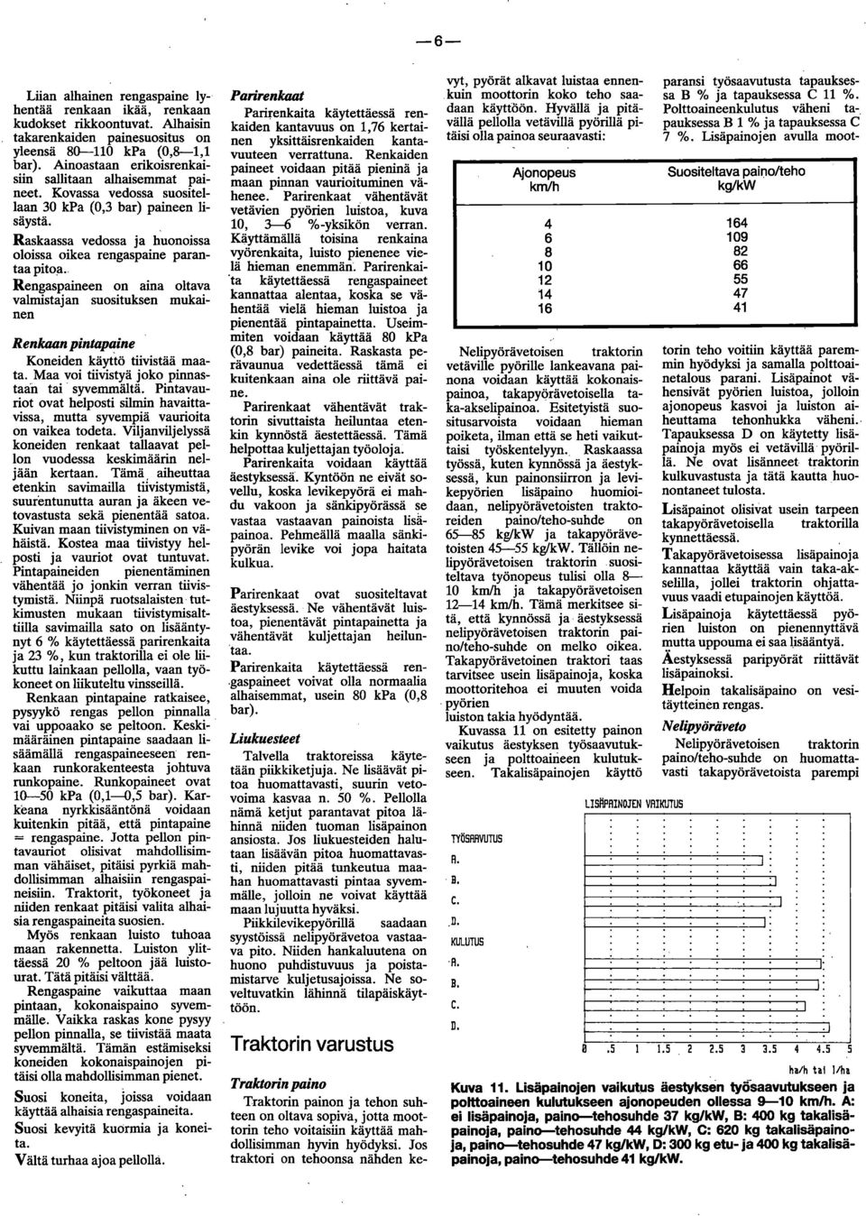 Rengaspaineen on aina oltava valmistajan suosituksen mukainen Renkaan pintapaine Koneiden käyttö tiivistää maata. Maa voi tiivistyä joko pinnastaan tai syvemmältä.