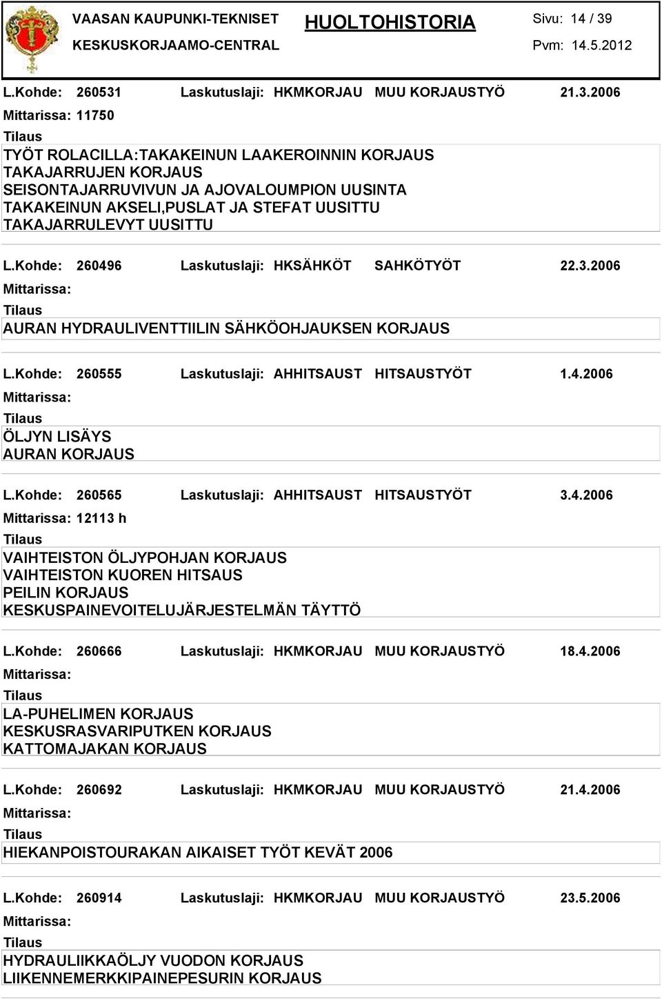 Laskutuslaji: HKMKORJAU MUU KORJAUSTYÖ 21.3.