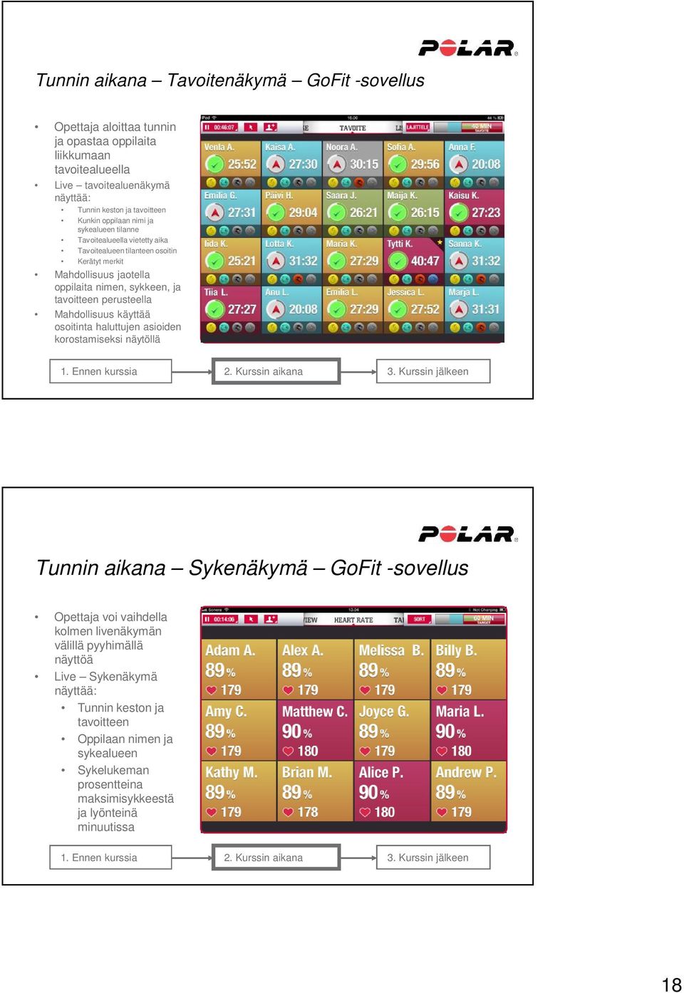 osoitinta haluttujen asioiden korostamiseksi näytöllä 1. Ennen kurssia 2. Kurssin aikana 3.