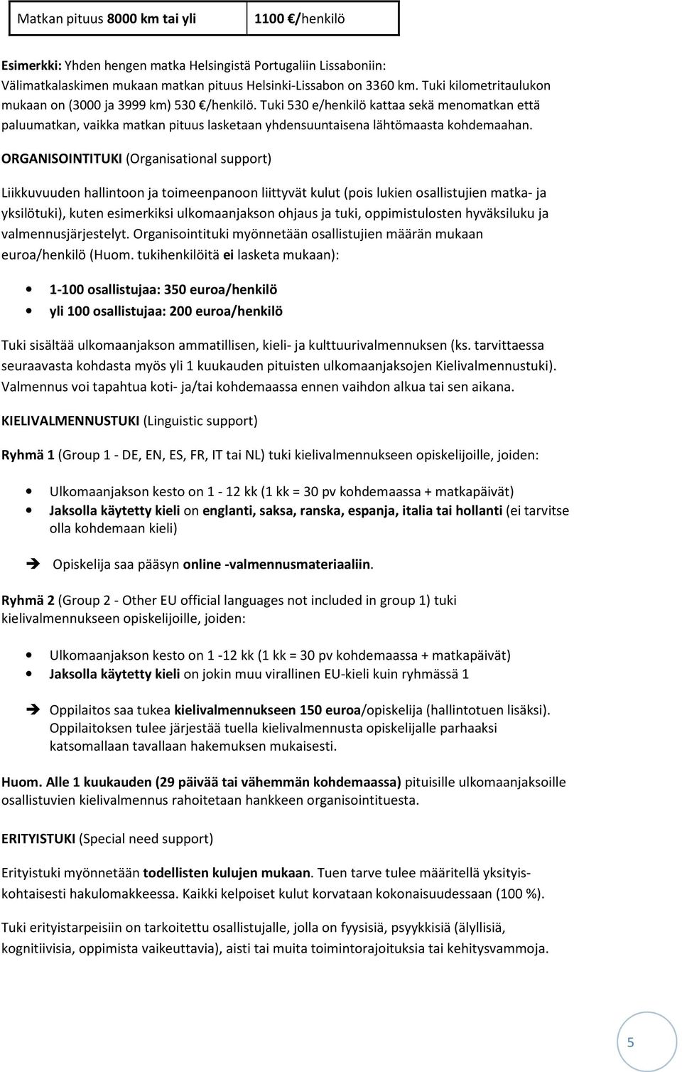 ORGANISOINTITUKI (Organisational support) Liikkuvuuden hallintoon ja toimeenpanoon liittyvät kulut (pois lukien osallistujien matka- ja yksilötuki), kuten esimerkiksi ulkomaanjakson ohjaus ja tuki,