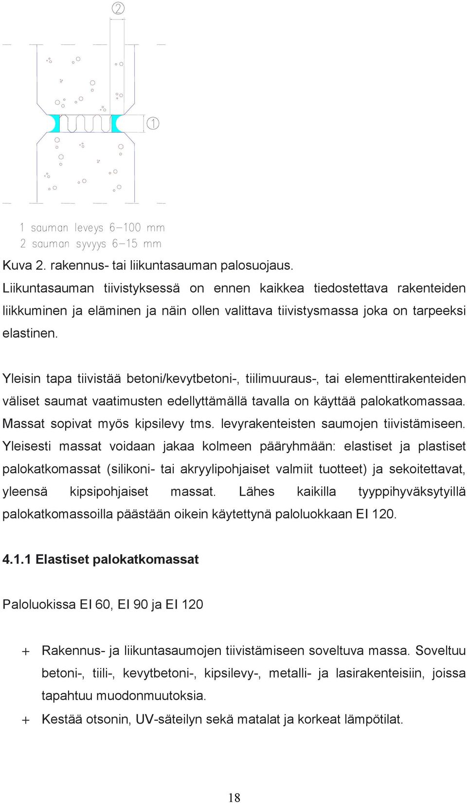 Yleisin tapa tiivistää betoni/kevytbetoni-, tiilimuuraus-, tai elementtirakenteiden väliset saumat vaatimusten edellyttämällä tavalla on käyttää palokatkomassaa. Massat sopivat myös kipsilevy tms.