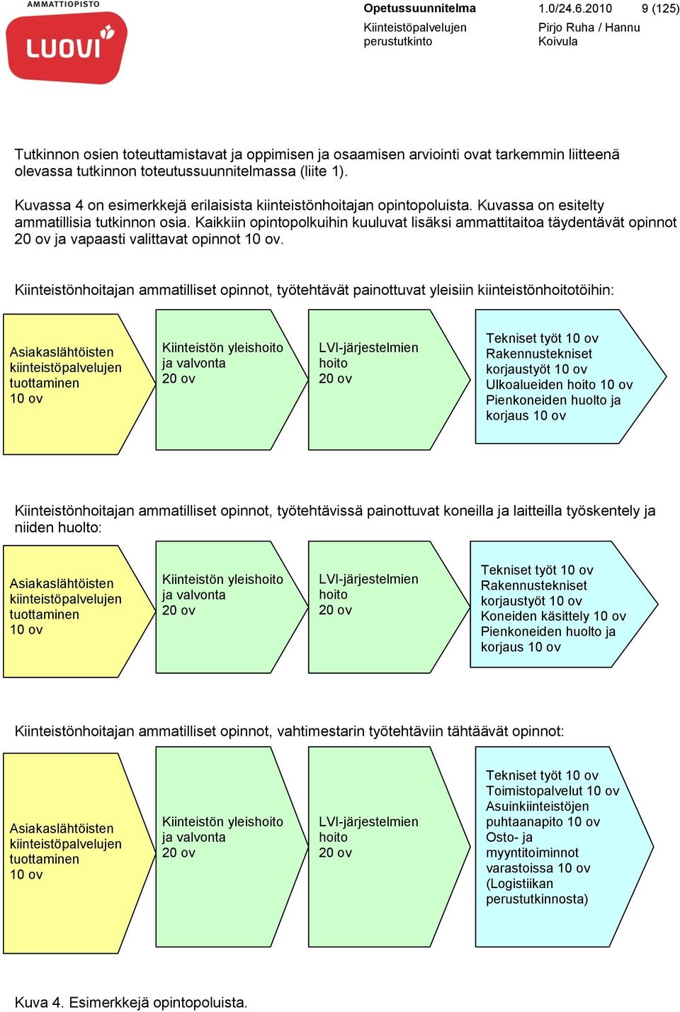 Kaikkiin opintopolkuihin kuuluvat lisäksi ammattitaitoa täydentävät opinnot 20 ov ja vapaasti valittavat opinnot 10 ov.