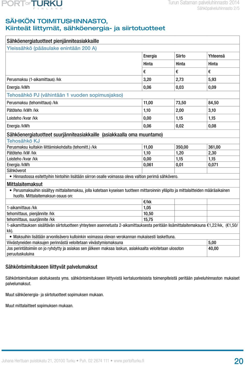 2,00 3,10 Loisteho /kvar /kk 0,00 1,15 1,15 Energia /kwh 0,06 0,02 0,08 Sähköenergiatuotteet suurjänniteasiakkaille (asiakkaalla oma muuntamo) Tehosähkö KJ Perusmaksu kultakin liittämiskohdalta