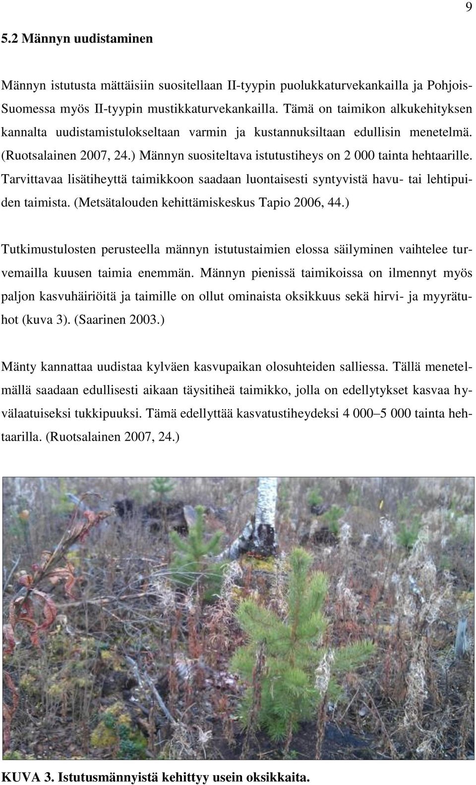 Tarvittavaa lisätiheyttä taimikkoon saadaan luontaisesti syntyvistä havu- tai lehtipuiden taimista. (Metsätalouden kehittämiskeskus Tapio 2006, 44.