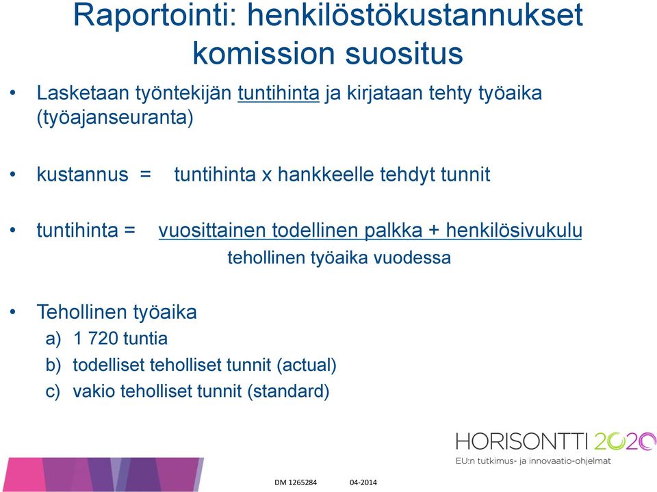 tuntihinta = vuosittainen todellinen palkka + henkilösivukulu tehollinen työaika vuodessa