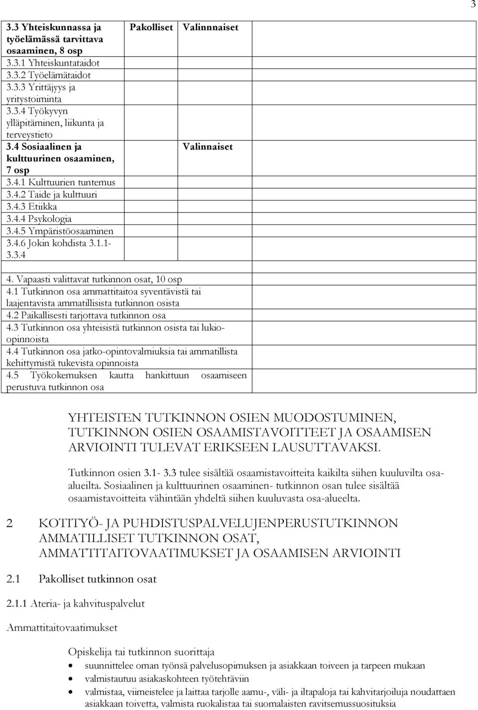 Vapaasti valittavat tutkinnon osat, 10 osp 4.1 Tutkinnon osa ammattitaitoa syventävistä tai laajentavista ammatillisista tutkinnon osista 4.2 Paikallisesti tarjottava tutkinnon osa 4.