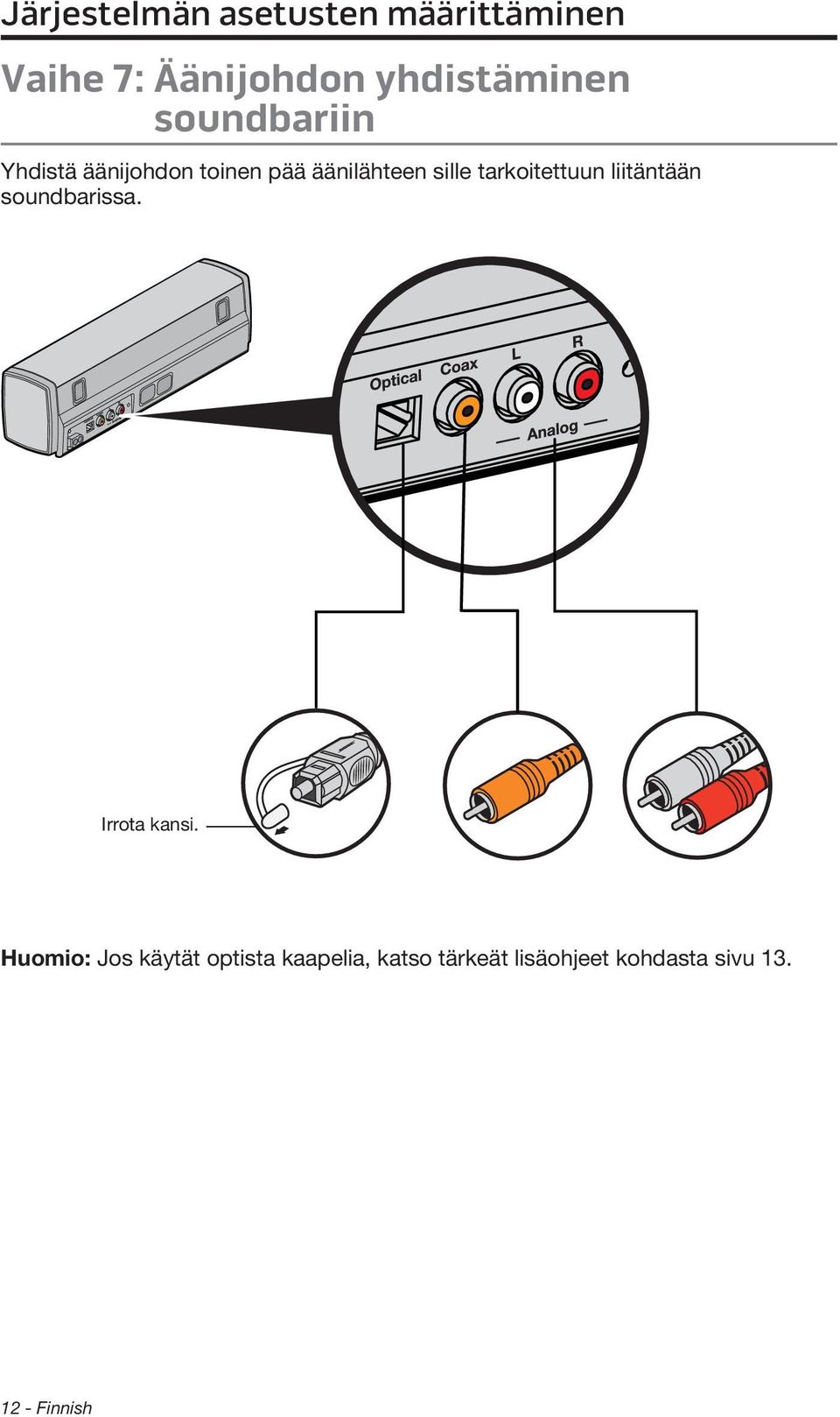 sille tarkoitettuun liitäntään soundbarissa. Irrota kansi.