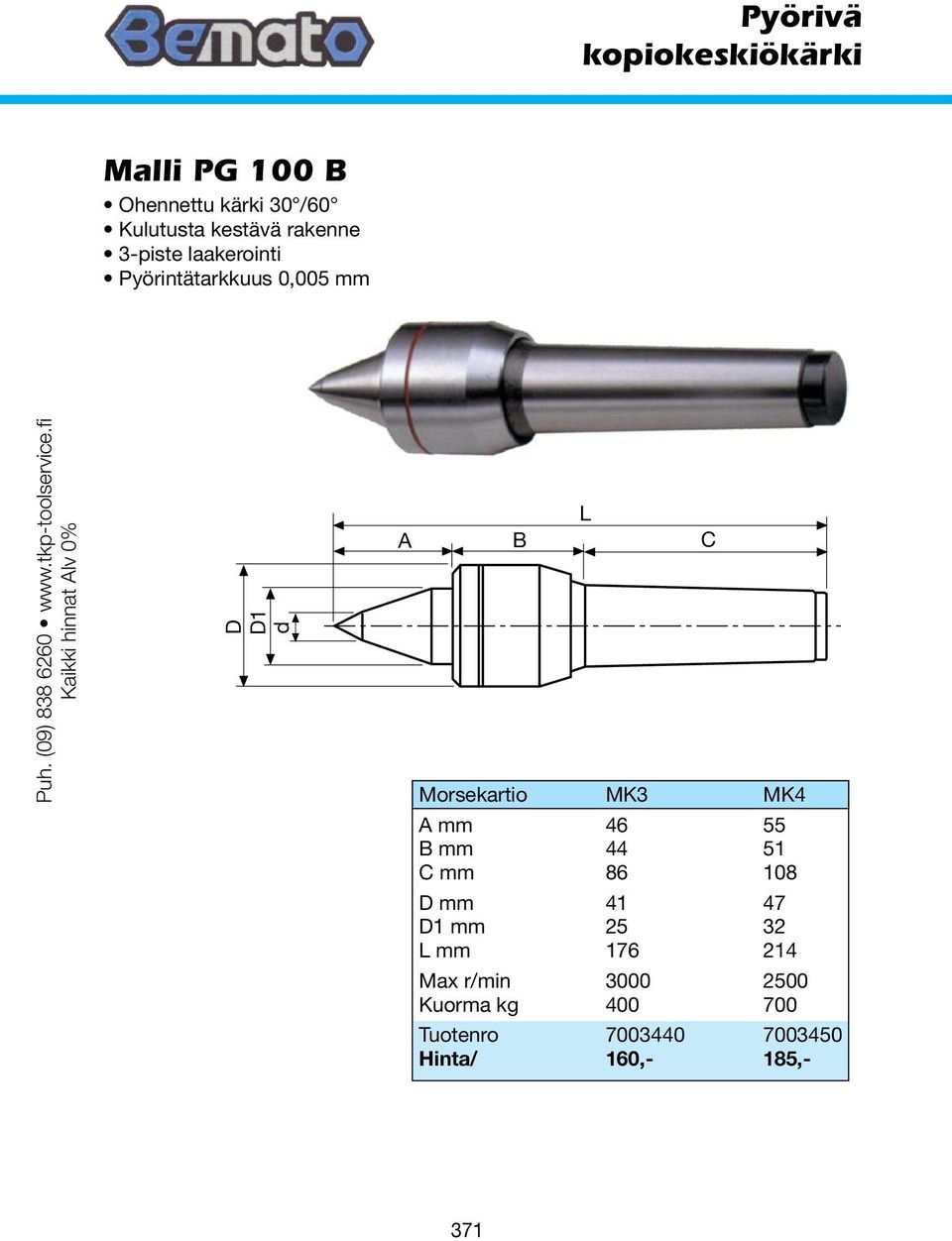 fi Kaikki hinnat Alv 0% D D1 d L A B C Morsekartio MK3 MK4 A mm 46 55 B mm 44 51 C mm 86 108 D