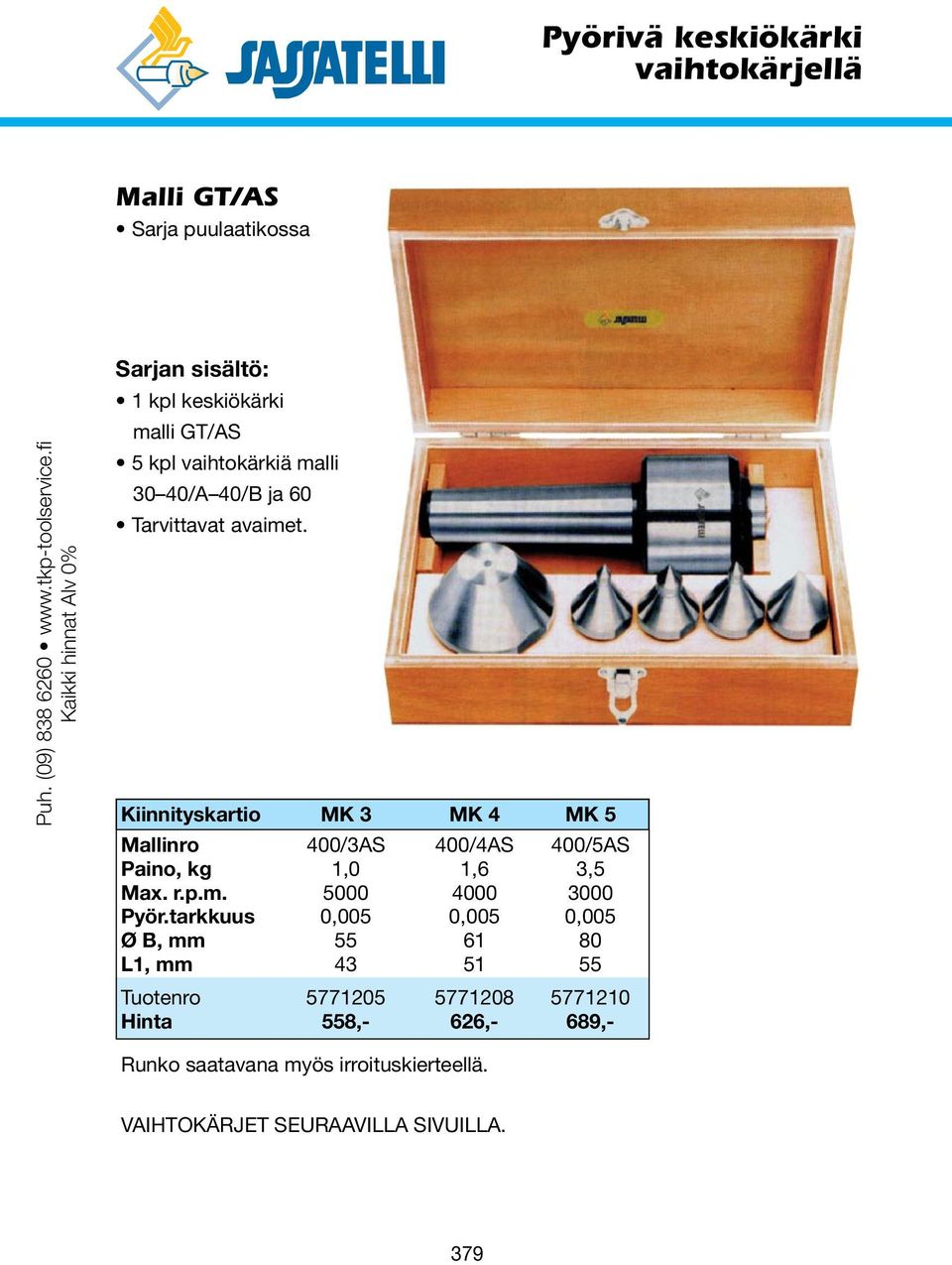 Kiinnityskartio MK 3 MK 4 MK 5 Mallinro 400/3AS 400/4AS 400/5AS Paino, kg 1,0 1,6 3,5 Max. r.p.m. 5000 4000 3000 Pyör.