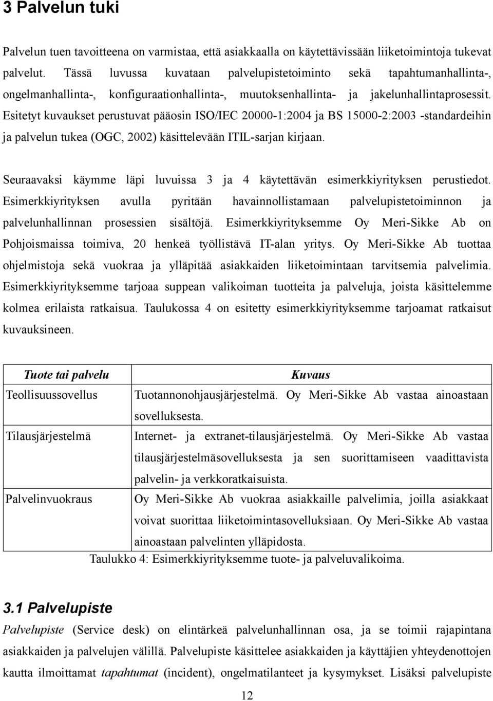 Esitetyt kuvaukset perustuvat pääosin ISO/IEC 20000-1:2004 ja BS 15000-2:2003 -standardeihin ja palvelun tukea (OGC, 2002) käsittelevään ITIL-sarjan kirjaan.