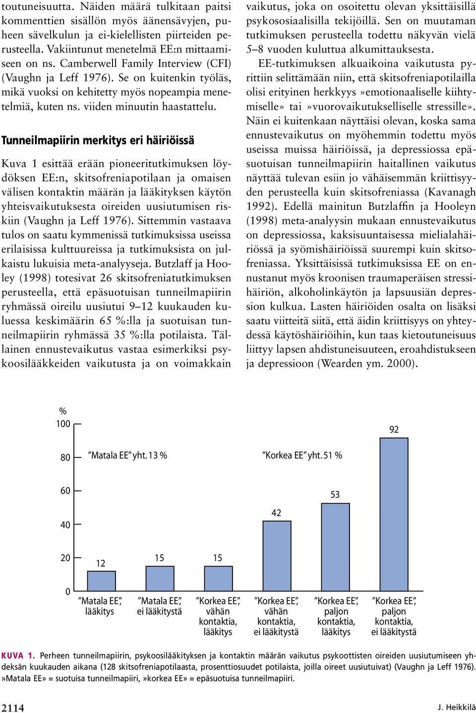 Tunneilmapiirin merkitys eri häiriöissä Kuva 1 esittää erään pioneeritutkimuksen löydöksen EE:n, skitsofreniapotilaan ja omaisen välisen kontaktin määrän ja lääkityksen käytön yhteisvaikutuksesta