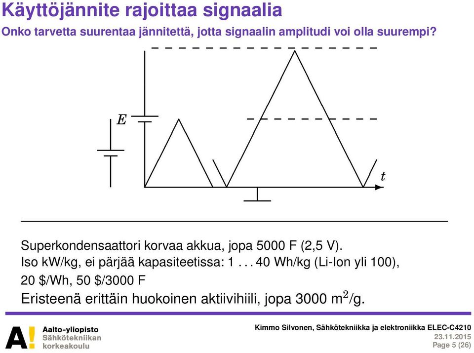 E t Superkondensaattori korvaa akkua, jopa 5000 F (2,5 V).