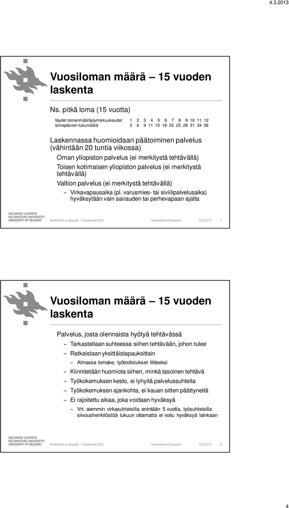 tuntia viikossa) Oman yliopiston palvelus (ei merkitystä tehtävällä) Toisen kotimaisen yliopiston palvelus (ei merkitystä tehtävällä) Valtion palvelus (ei merkitystä tehtävällä) Virkavapausaika (pl.