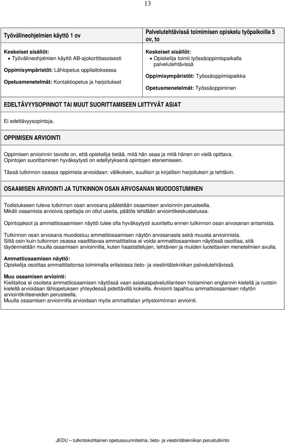 SUORITTAMISEEN LIITTYVÄT ASIAT Ei edeltävyysopintoja. OPPIMISEN ARVIOINTI Oppimisen arvioinnin tavoite on, että opiskelija tietää, mitä hän osaa ja mitä hänen on vielä opittava.