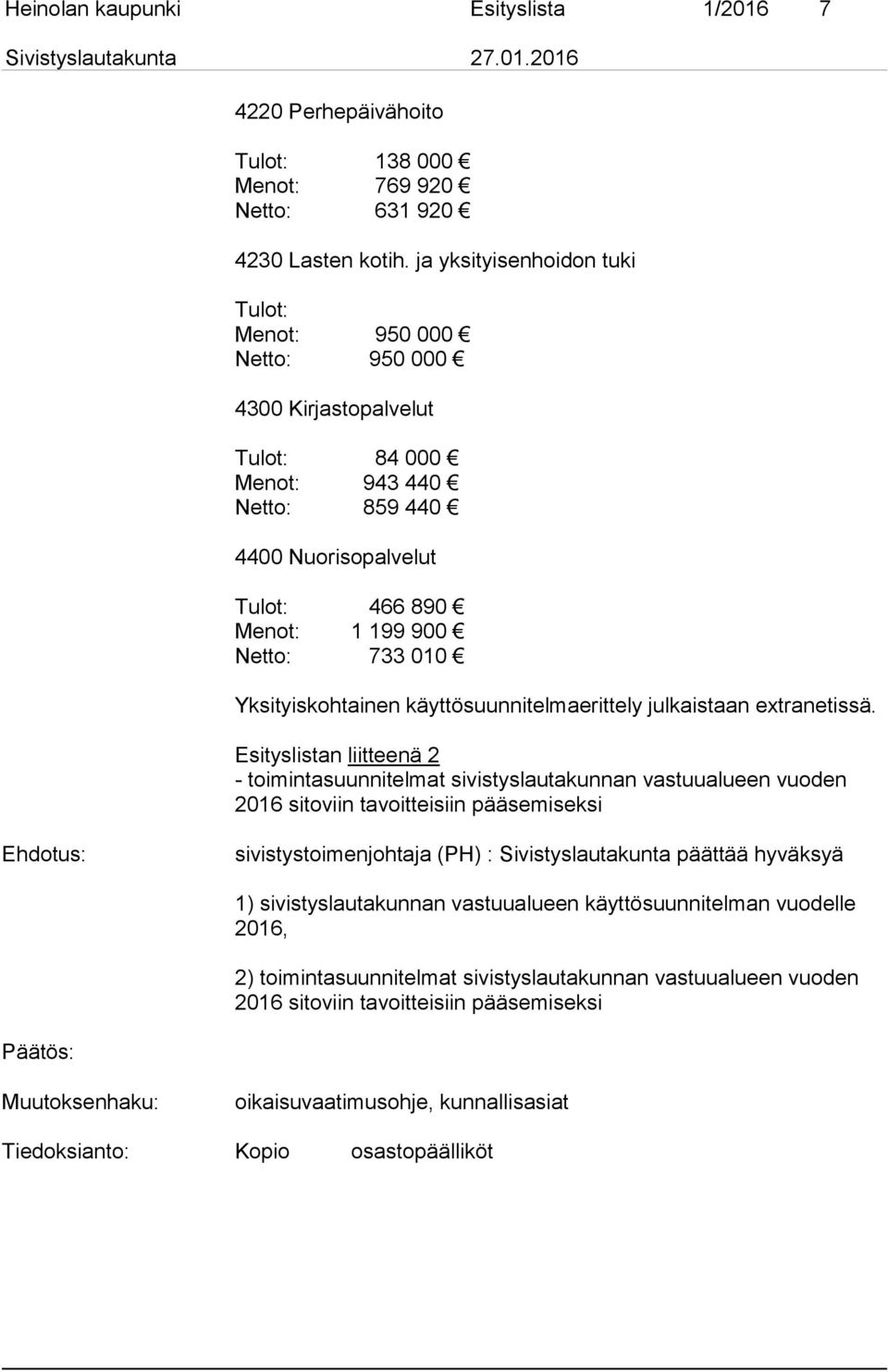 Yksityiskohtainen käyttösuunnitelmaerittely julkaistaan extranetissä.