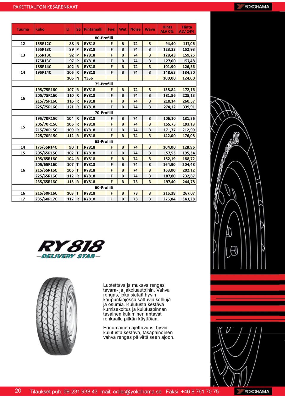 RY818 F B 74 3 138,84 2, 205/75RC 110 R RY818 F B 74 3 181,56 225,13 2/75RC 1 R RY818 F B 74 3 210,14 260,57 225/75RC 121 R RY818 F B 74 3 274,12 339,91 70-Profiili 195/70RC 104 R RY818 F B 74 3