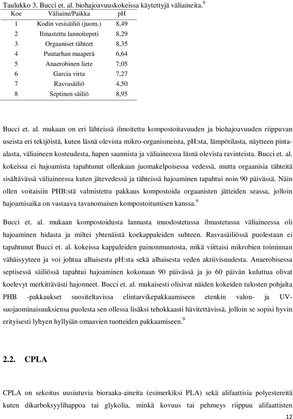 mukaan on eri lähteissä ilmoitettu kompostoitavuuden ja biohajoavuuden riippuvan useista eri tekijöistä, kuten läsnä olevista mikro-organismeista, ph:sta, lämpötilasta, näytteen pintaalasta,