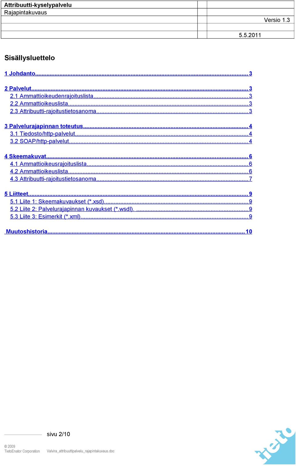 1 Ammattioikeusrajoituslista... 6 4.2 Ammattioikeuslista... 6 4.3 Attribuutti-rajoitustietosanoma... 7 5 Liitteet... 9 5.