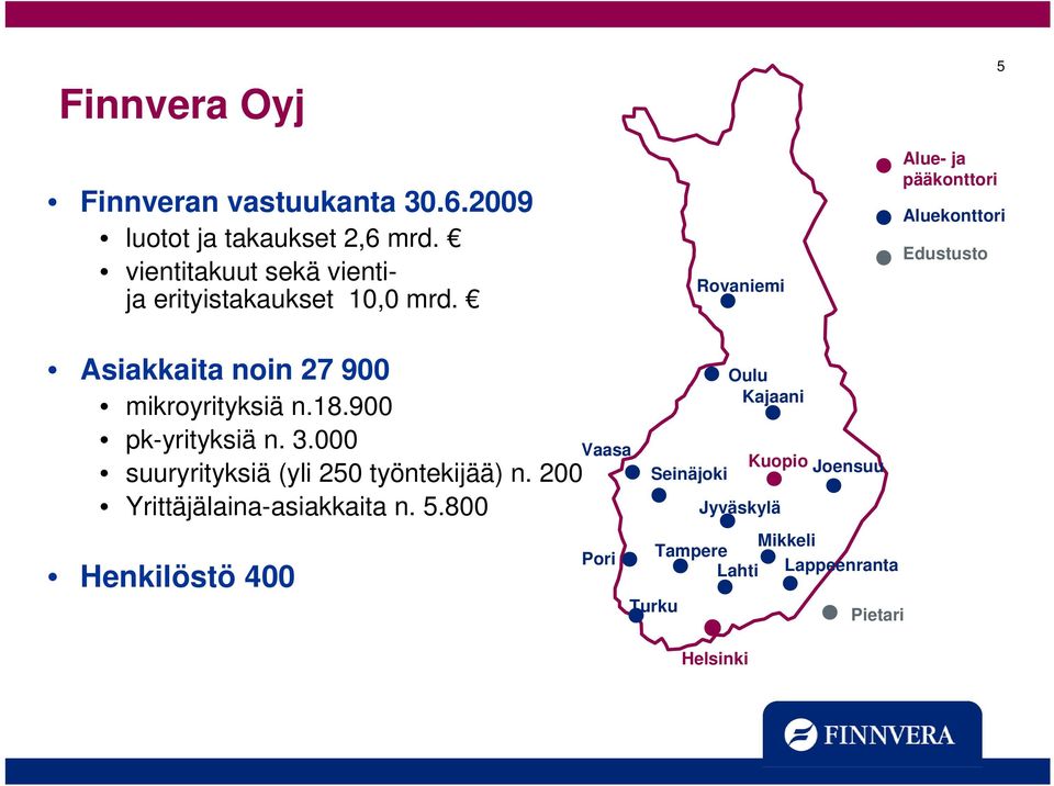 Rovaniemi Alue- ja pääkonttori 5 Aluekonttori Edustusto Asiakkaita noin 27 900 mikroyrityksiä n.18.