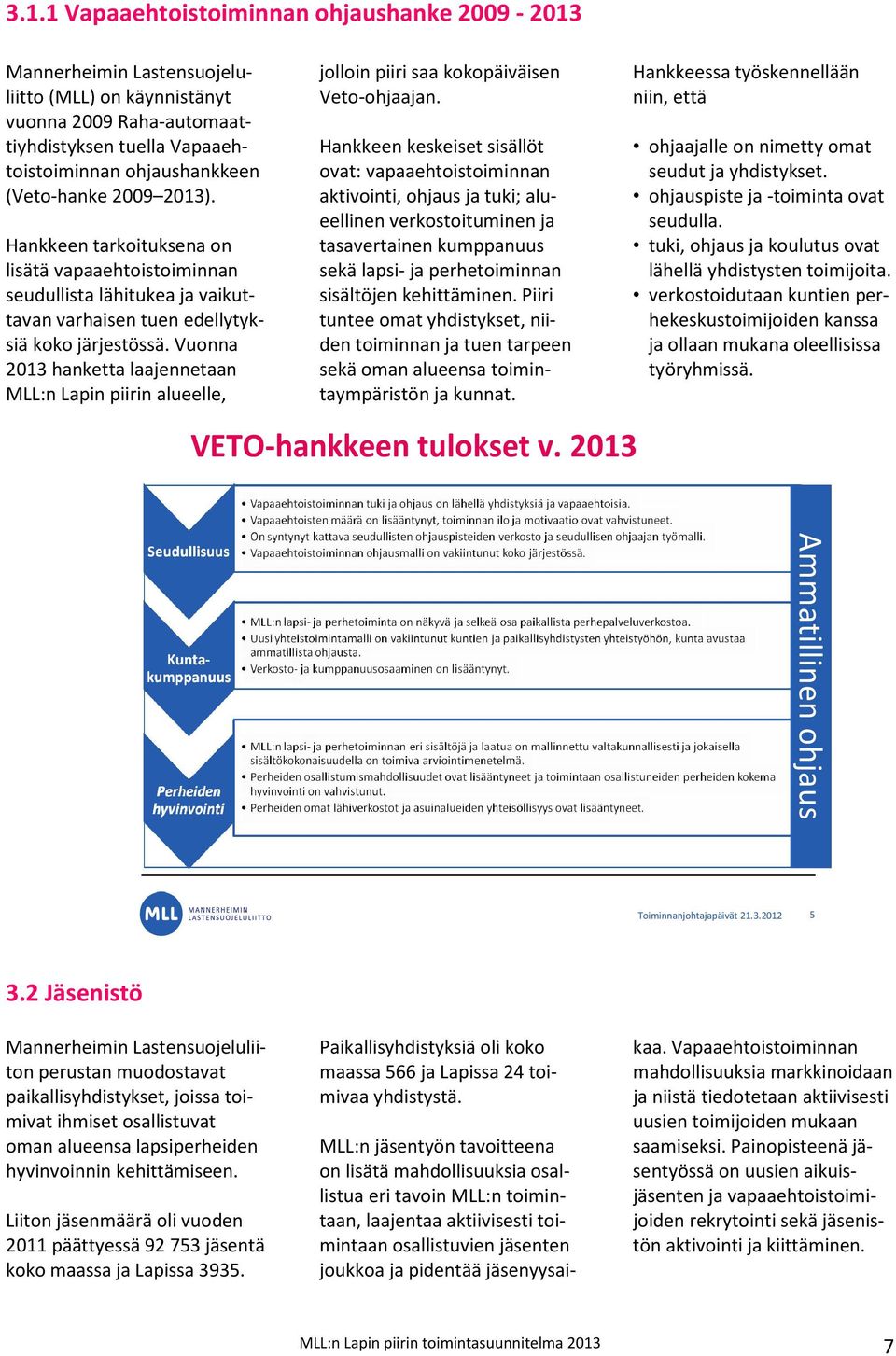 Vuonna 2013 hanketta laajennetaan MLL:n Lapin piirin alueelle, jolloin piiri saa kokopäiväisen Veto-ohjaajan.