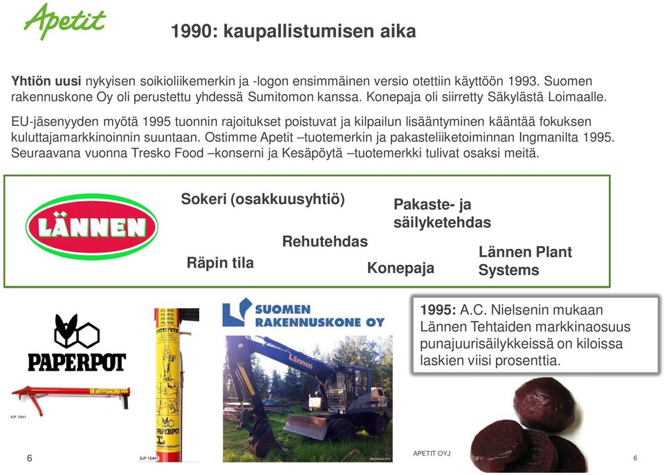 Ostimme Apetit tuotemerkin ja pakasteliiketoiminnan Ingmanilta 1995. Seuraavana vuonna Tresko Food konserni ja Kesäpöytä tuotemerkki tulivat osaksi meitä.