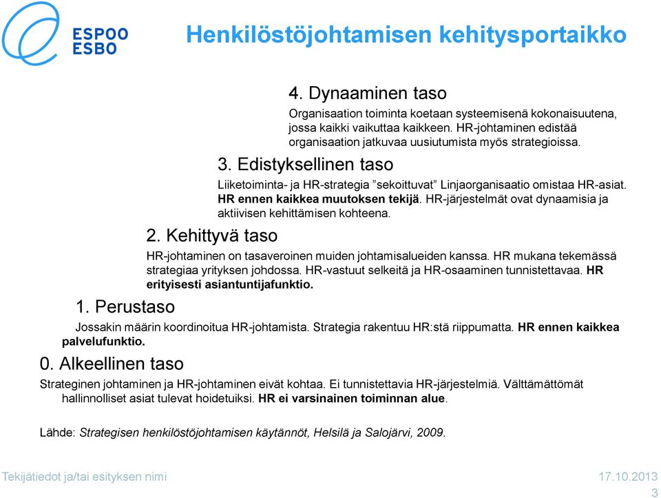 HR ennen kaikkea muutoksen tekijä. HR-järjestelmät ovat dynaamisia ja aktiivisen kehittämisen kohteena. HR-johtaminen on tasaveroinen muiden johtamisalueiden kanssa.