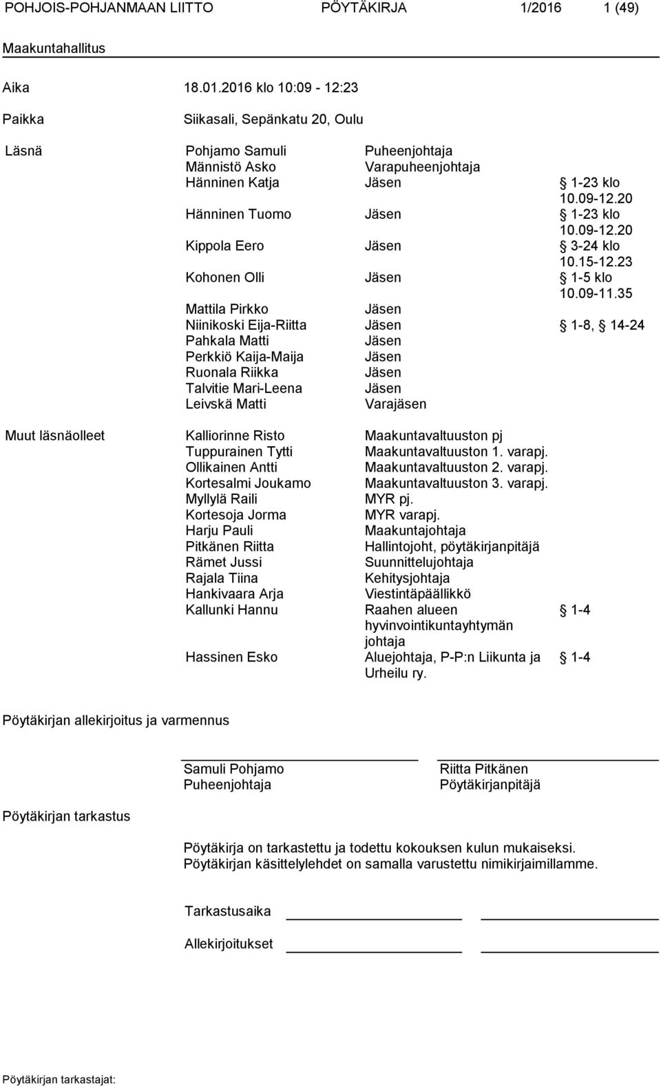 09-12.20 Kippola Eero Jäsen 3-24 klo 10.15-12.23 Kohonen Olli Jäsen 1-5 klo 10.09-11.