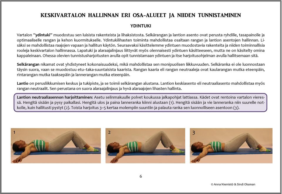 Ydintukilihasten toiminta mahdollistaa osaltaan rangan ja lantion asentojen hallinnan. Lisäksi se mahdollistaa raajojen vapaan ja hallitun käytön.